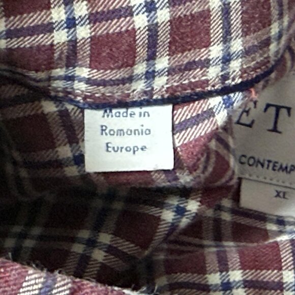 Eton Shirt Mens XL 17.5 Red Blue Plaid Check Contemporary Fit Fine Twill Dress - Picture 8 of 10
